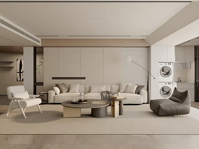 Modern Living Room Interior With Beige Sofa Round Coffee Table And Accent Chair 3d model