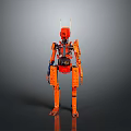 Orange Mechanical Robot Character With Antenna Standing On Gray Background Mechanical Design 3d model