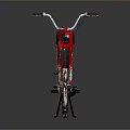 Classic Red Motorcycle With Black Seat And Muddy Tires On Gray Background
