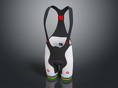 White And Black Cycling Bib Shorts With Red Accents And Colorful Stripes Back View 3d model