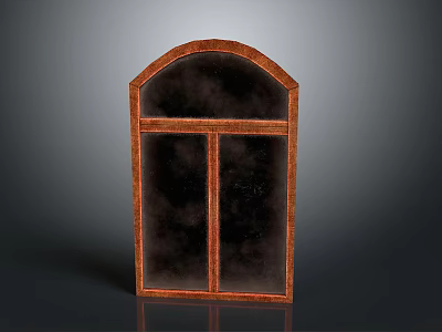 Brown Wooden Cabinet With Arched Top And Double Dark Doors 3d model