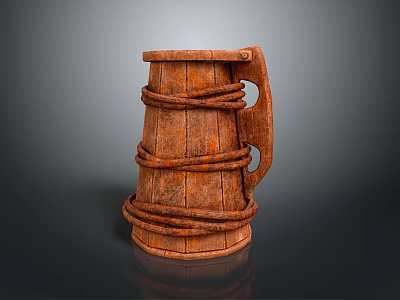 Rustic Wooden Mug With Rope Wrapped Design Textured Surface And Sturdy Handle 3d model