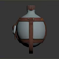 Daily Use Metallic Canteen With Leather Strap Red Cap And Decorative Pattern