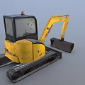 Yellow Mini Excavator With Muddy Tracks And Front Bucket Industrial Vehicle