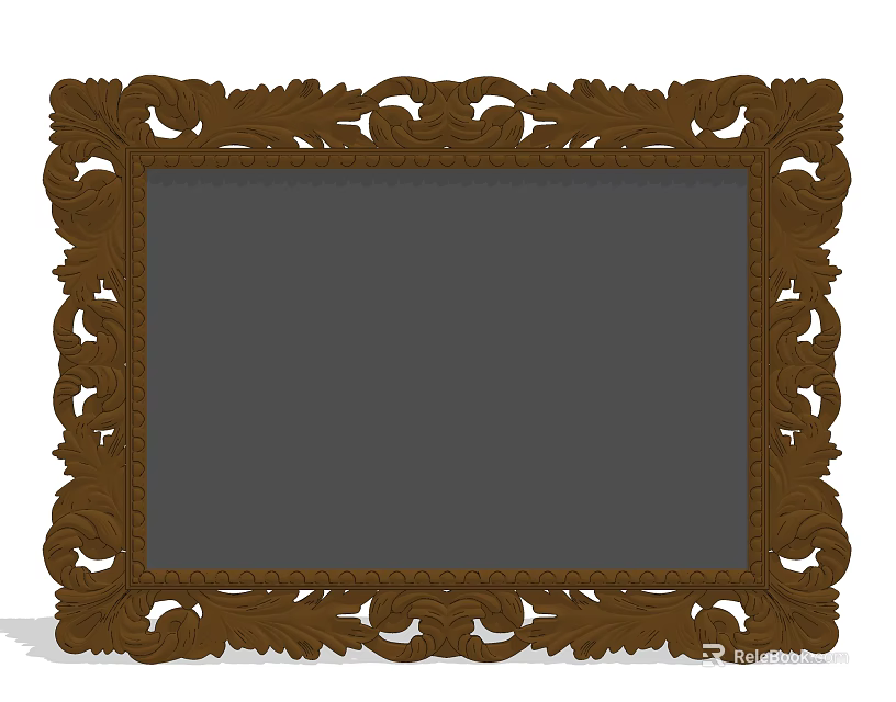 Ornate Decorative Mirror With Intricate Carved Brown Wooden Frame Design 3d model 