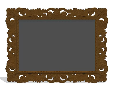 Ornate Decorative Mirror With Intricate Carved Brown Wooden Frame Design 3d model