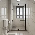Modern Bathroom Interior With Marble Walls Vanity Illuminated Mirror Glass Shower And Washing Machine