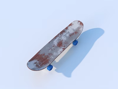 Vintage Skateboard with Worn Deck and Blue Wheels for Everyday Use 3d model