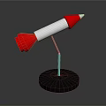 Space Rocket Model With White Red Design And Black Base Metal Spring Stand