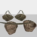 Traditional Handwoven Wicker Baskets with Square Shapes and Pole Handle Design