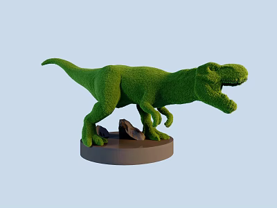 Green Grass Like Dinosaur Sculpture On Brown Base With Small Rocks 3d model