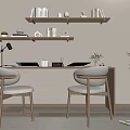 Modern Simple Desk Interior With Two Chairs Shelves Books Decorative Items And Potted Plant