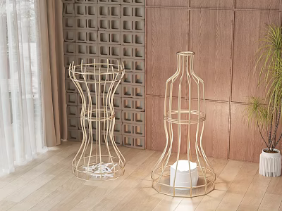 Modern Floor Lamps with Metal Frame Design in Indoor Space with Wooden Wall and Plant 3d model