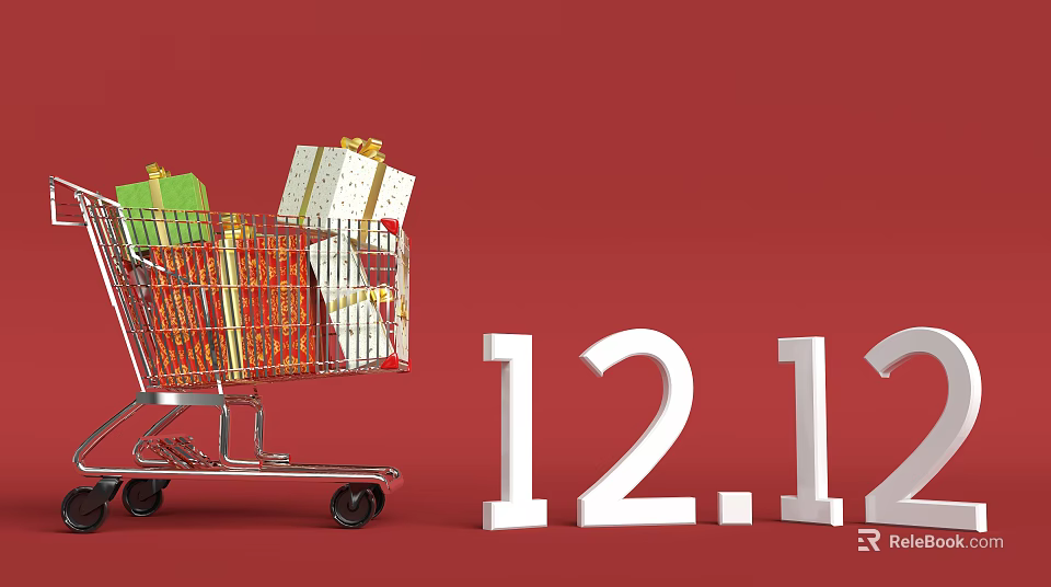 Commercial Shopping Cart Loaded With Gift Boxes For 12 12 Retail Promotion Event 3d model 
