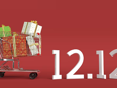 Commercial Shopping Cart Loaded With Gift Boxes For 12 12 Retail Promotion Event 3d model