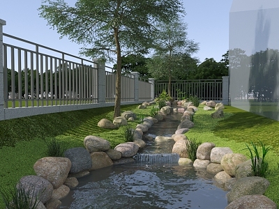 Stream Creek Landscape Water Landscape Stone River Water Grass Moss Walled Yard Landscape Creek Water model