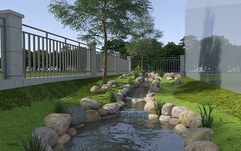 Stream Creek Landscape Water Landscape Stone River Water Grass Moss Walled Yard Landscape Creek Water 3d model