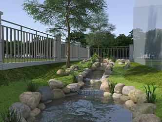 Stream Creek Landscape Water Landscape Stone River Water Grass Moss Walled Yard Landscape Creek Water 3d model