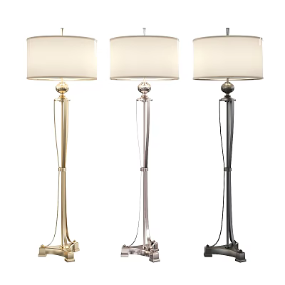 Modern Floor Lamps in Gold Silver Black with Metal Base and White Shade 3d model