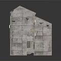 Old Multi Storey Residential Building with Peeling Walls Broken Windows Entrance Door and Rooftop Antennas