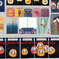 Japanese Kitchen Curtains With Various Traditional Decorative Patterns And Cultural Motifs