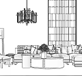 Luxury Modern Sofa With Pillows And Round Coffee Table With Chandelier Floor Lamp Decorative Grille