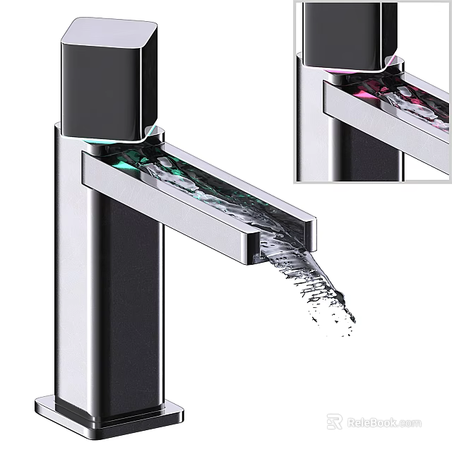 Modern Sleek Chrome Faucet With Smooth Clear Water Flow Design 3d model 