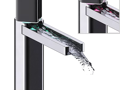 Modern Sleek Chrome Faucet With Smooth Clear Water Flow Design 3d model
