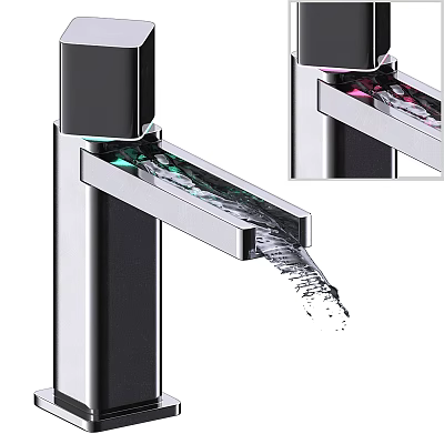 Modern Sleek Chrome Faucet With Smooth Clear Water Flow Design 3d model