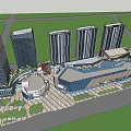 Urban Modern Commercial Complex With High Rise Buildings Open Plaza And Green Lawn Areas