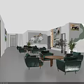 Modern Conference Room with Long Black Table Ergonomic Chairs Large Windows Curtains and Ceiling Light