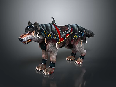 Fantasy Warrior And Battle Wolf Featuring Leather Saddle With Metal Buckles And Armor 3d model