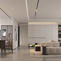 Modern Open Concept Living and Dining Room with Sofa Dining Table Cabinets and Lighting 3d model