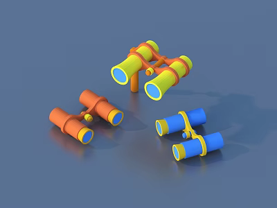 Colorful Toy Binoculars In Orange Yellow And Blue For Kids Playtime Activities 3d model