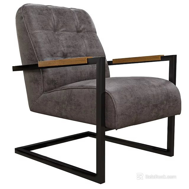 Modern Gray Single Sofa With Wooden Armrests And Metal Frame Design 3d model 