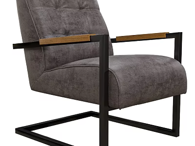 Modern Gray Single Sofa With Wooden Armrests And Metal Frame Design 3d model