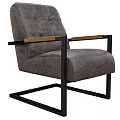 Modern Gray Single Sofa With Wooden Armrests And Metal Frame Design