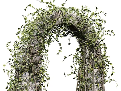 Decorative Stone Arch Pergola Covered With Green Vines And Leaves 3d model