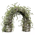 Decorative Stone Arch Pergola Covered With Green Vines And Leaves