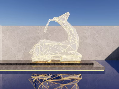 Abstract Modern Landscape Sculpture With Geometric Metal Lines And Reflective Base 3d model