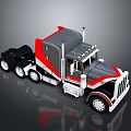 Gray Red And White Heavy Duty Truck 3D Model With Cab And Exhaust Pipes