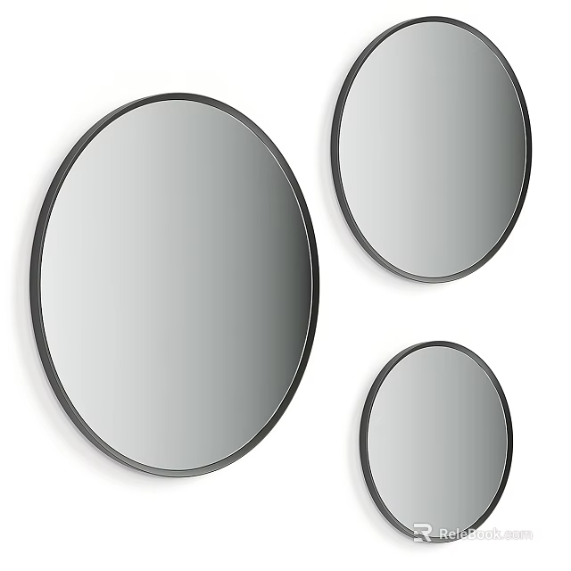 Stylish Black Framed Oval Mirrors Three Different Sizes for Wall Decor 3d model 