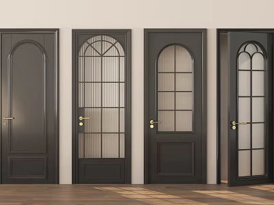 Stylish Black Hinged Doors With Glass Panels And Golden Handles In Various Designs 3d model