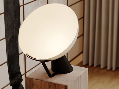 Modern Minimalist Table Lamp With Round White Shade Black Stand Wooden Base 3d model