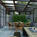 Villa Balcony Sunroom Design With Glass Roof And Gray Tiled Floor