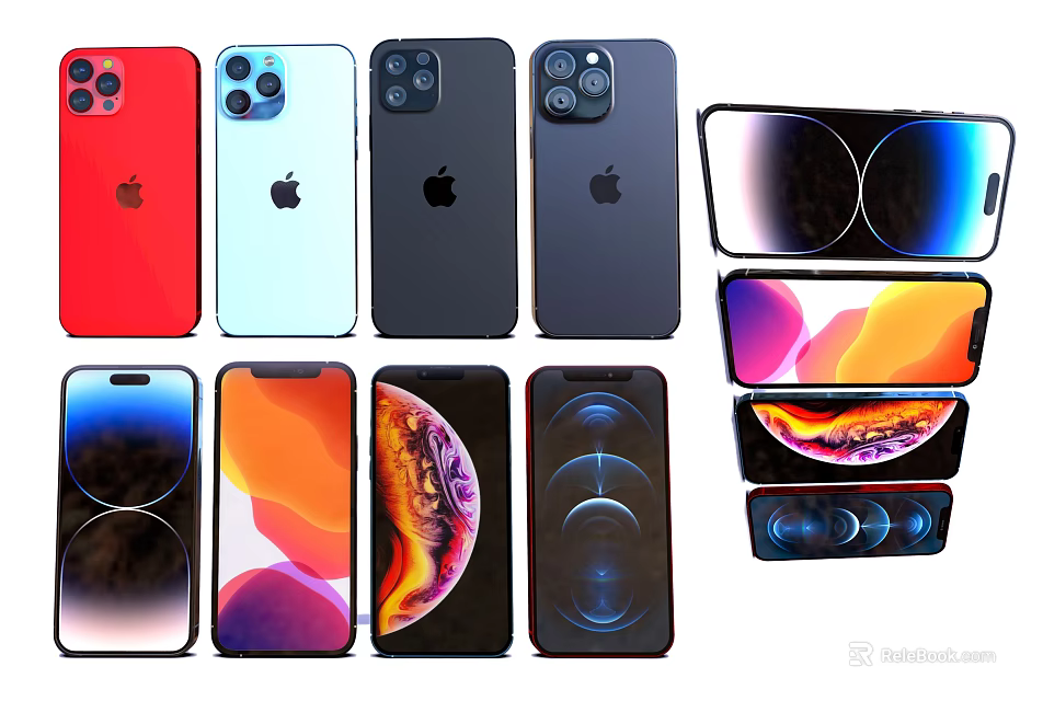Apple Smartphones With Various Colors Multiple Models Front Screens And Back Designs 3d model