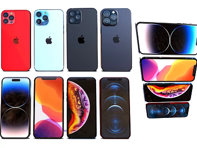Apple Smartphones With Various Colors Multiple Models Front Screens And Back Designs 3d model