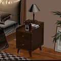 Wooden Nightstand With Two Drawers Table Lamp Vintage Radio And Magazine In Cozy Bedroom