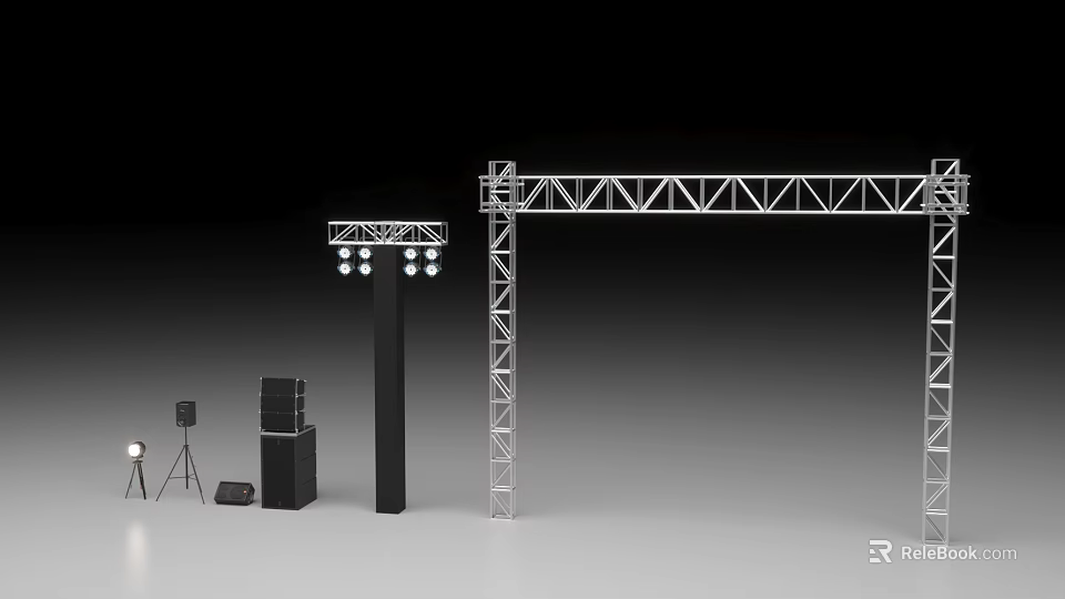 Public Event Facilities Featuring Metal Truss Lighting Equipment Speakers And Microphone Stands 3d model 