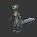 Cute Purple Cartoon Squirrel 3D Model With Big Eyes Long Tail Standing On Dark Background
